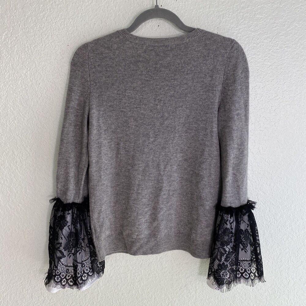 Marled Cashmere Sweater Womens Extra Small Lace Flare Cuff Gray Pullover Cozy - Picture 2 of 12